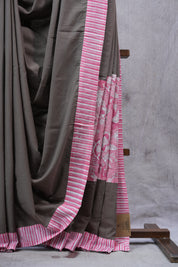 Light Brown HBP Cotton Saree - SRLBCS2263