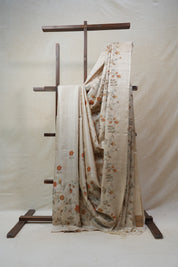 Cream Machine Embroidered Tussar Silk Saree - SRCMETSS1028