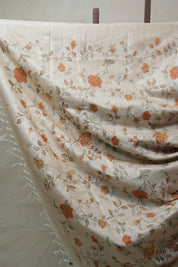 Cream Machine Embroidered Tussar Silk Saree - SRCMETSS1028