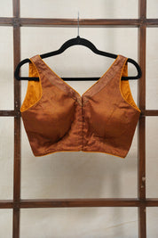 Rust Orange Sleeveless Khun V-Neck Blouse With Border - SRROKB01