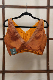 Rust Orange Sleeveless Khun V-Neck Blouse With Border - SRROKB01