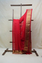 Red Chanderi Silk Saree - SRRCSS360