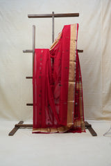 Red Chanderi Cotton Silk Saree - SRSBCSS367