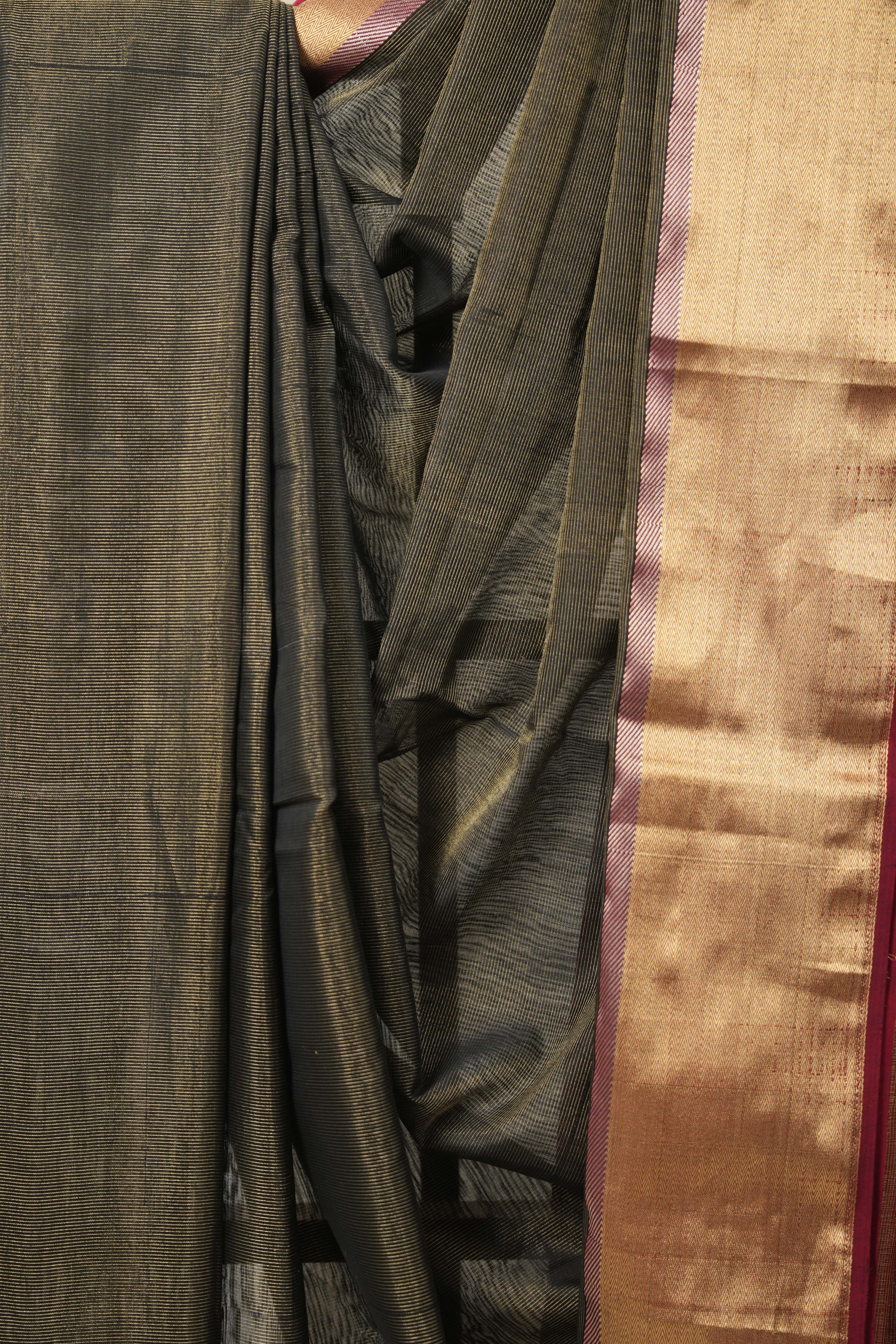 Black Maheshwari Tissue Saree - SRBMTS657