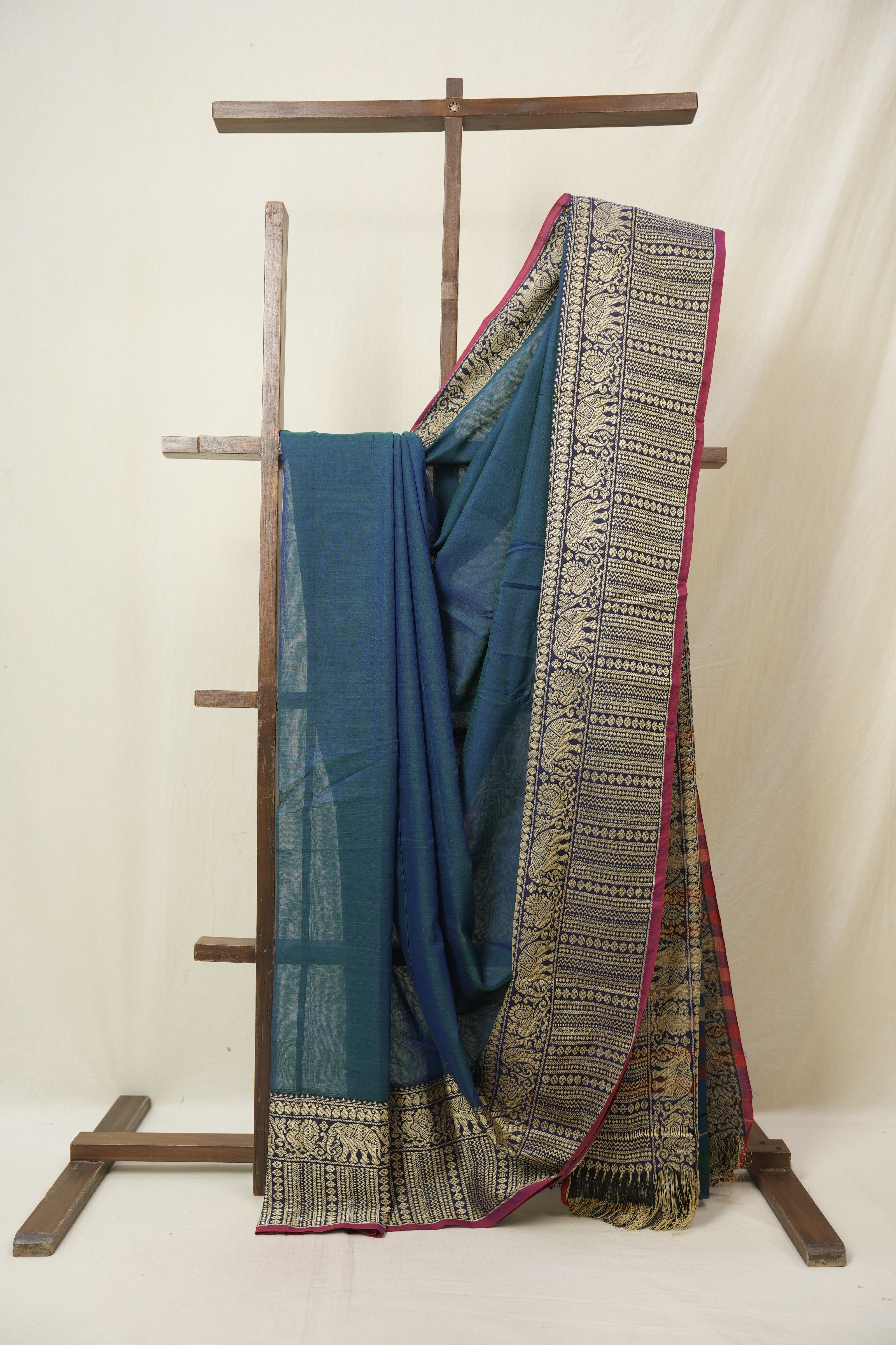 Peacock Blue Narayan Peth Cotton Saree - SRPBNPCS27