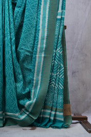 Turquoise HBP Cotton Silk Saree With Ghicha Border - SRTCSS1081