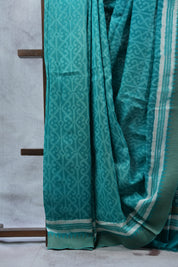 Turquoise HBP Cotton Silk Saree With Ghicha Border - SRTCSS1081