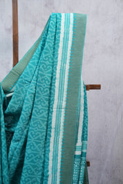 Turquoise HBP Cotton Silk Saree With Ghicha Border - SRTCSS1081