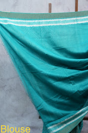 Turquoise HBP Cotton Silk Saree With Ghicha Border - SRTCSS1081