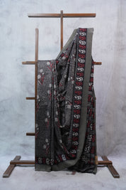 Dark Grey HBP Cotton Silk Saree With Ghicha Border - SRDGCSS1080