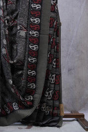 Dark Grey HBP Cotton Silk Saree With Ghicha Border - SRDGCSS1080