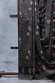 Dark Grey HBP Cotton Silk Saree With Ghicha Border - SRDGCSS1080