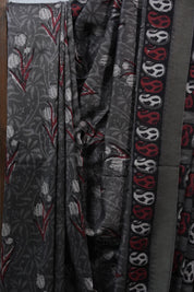 Dark Grey HBP Cotton Silk Saree With Ghicha Border - SRDGCSS1080