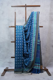 Blue HBP Cotton Silk Saree With Ghicha Border - SRBCSS1077
