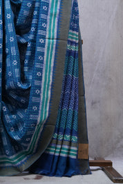 Blue HBP Cotton Silk Saree With Ghicha Border - SRBCSS1077