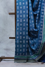 Blue HBP Cotton Silk Saree With Ghicha Border - SRBCSS1077