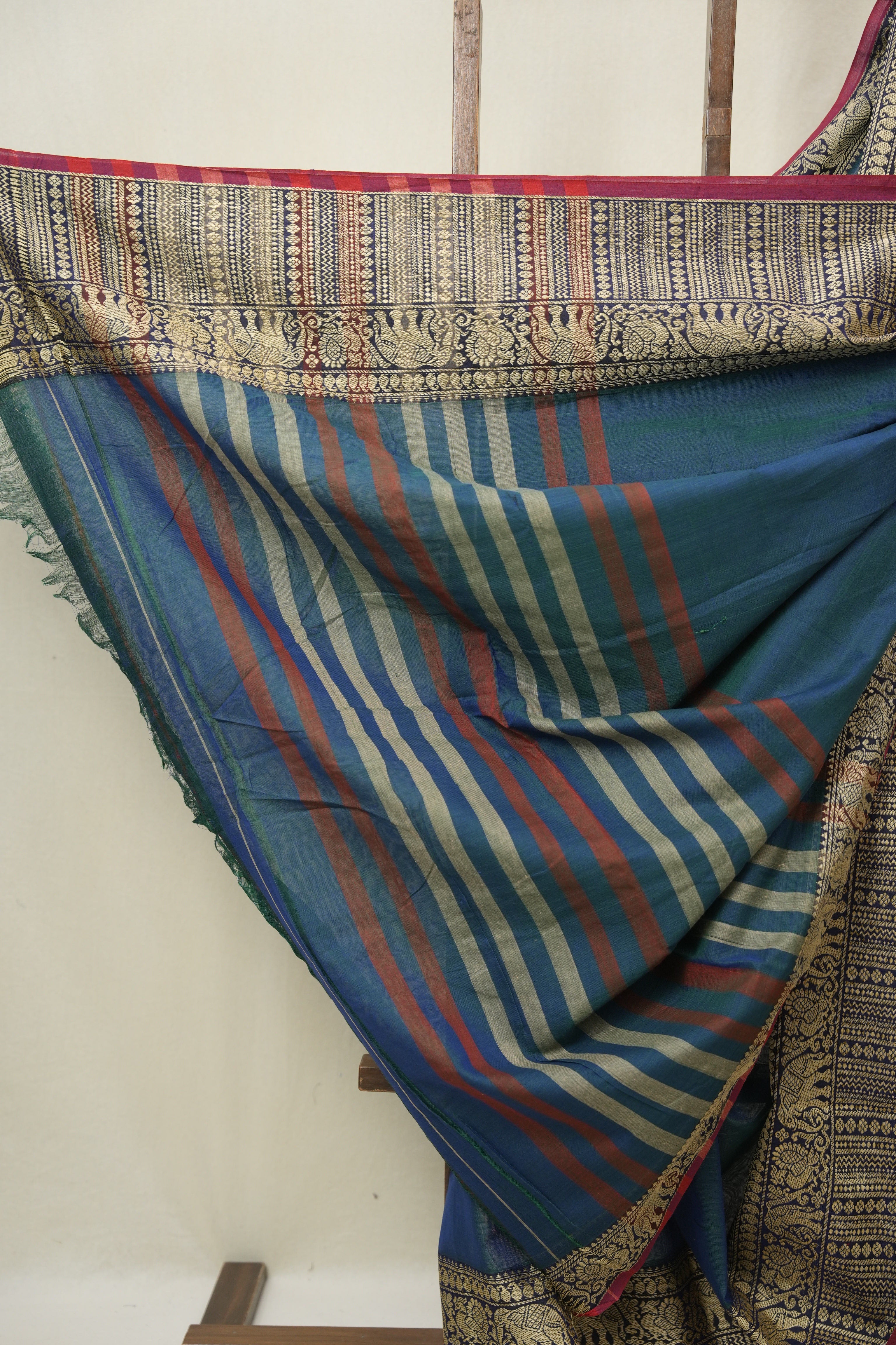 Peacock Blue Narayan Peth Cotton Saree - SRPBNPCS27