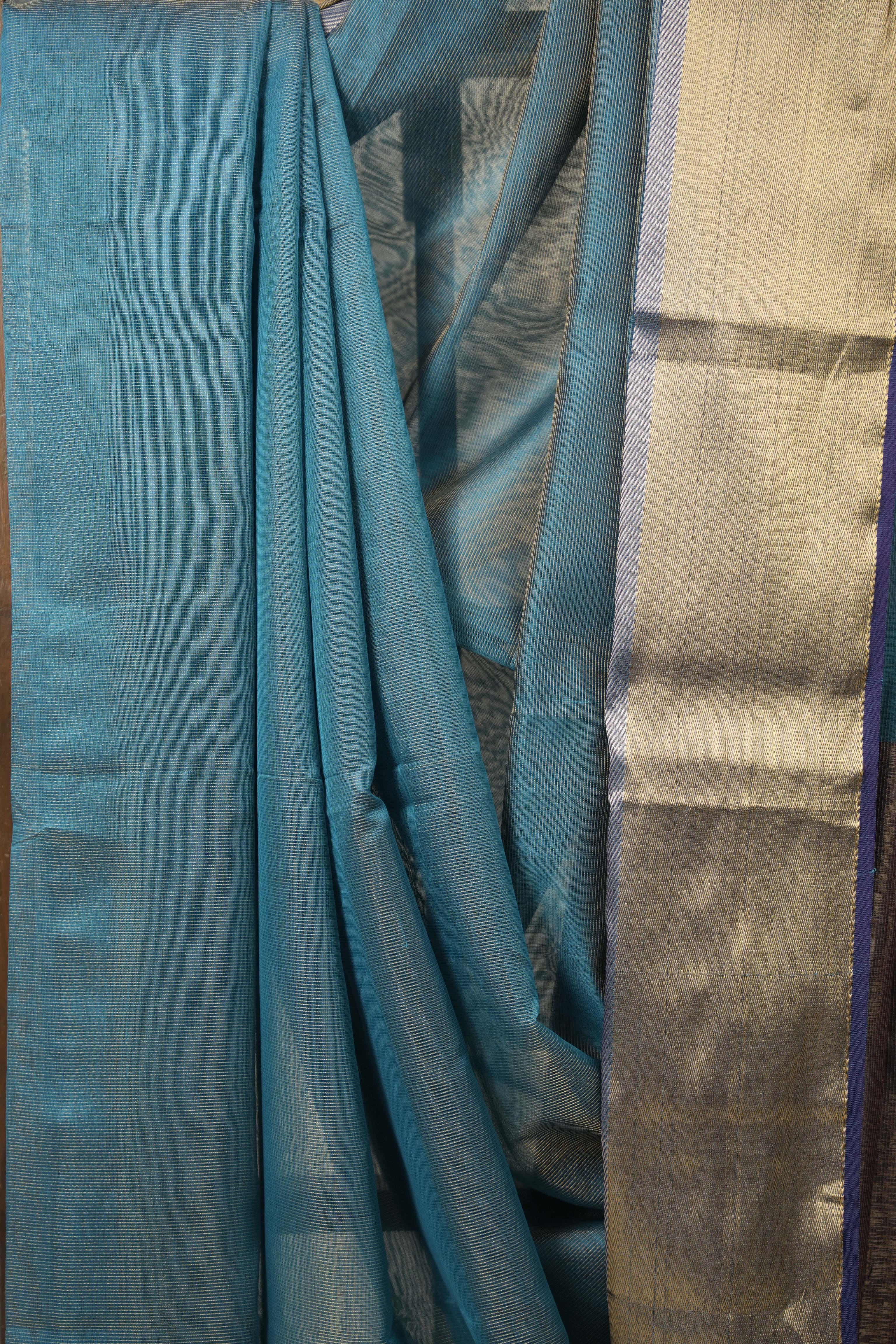 Blue Maheshwari Tissue Saree - SRBMTS655