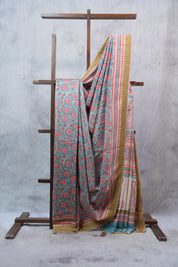 Teal Blue HBP Cotton Silk Saree With Ghicha Border - SRTBCSS1076