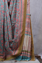 Teal Blue HBP Cotton Silk Saree With Ghicha Border - SRTBCSS1076