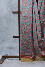 Teal Blue HBP Cotton Silk Saree With Ghicha Border - SRTBCSS1076