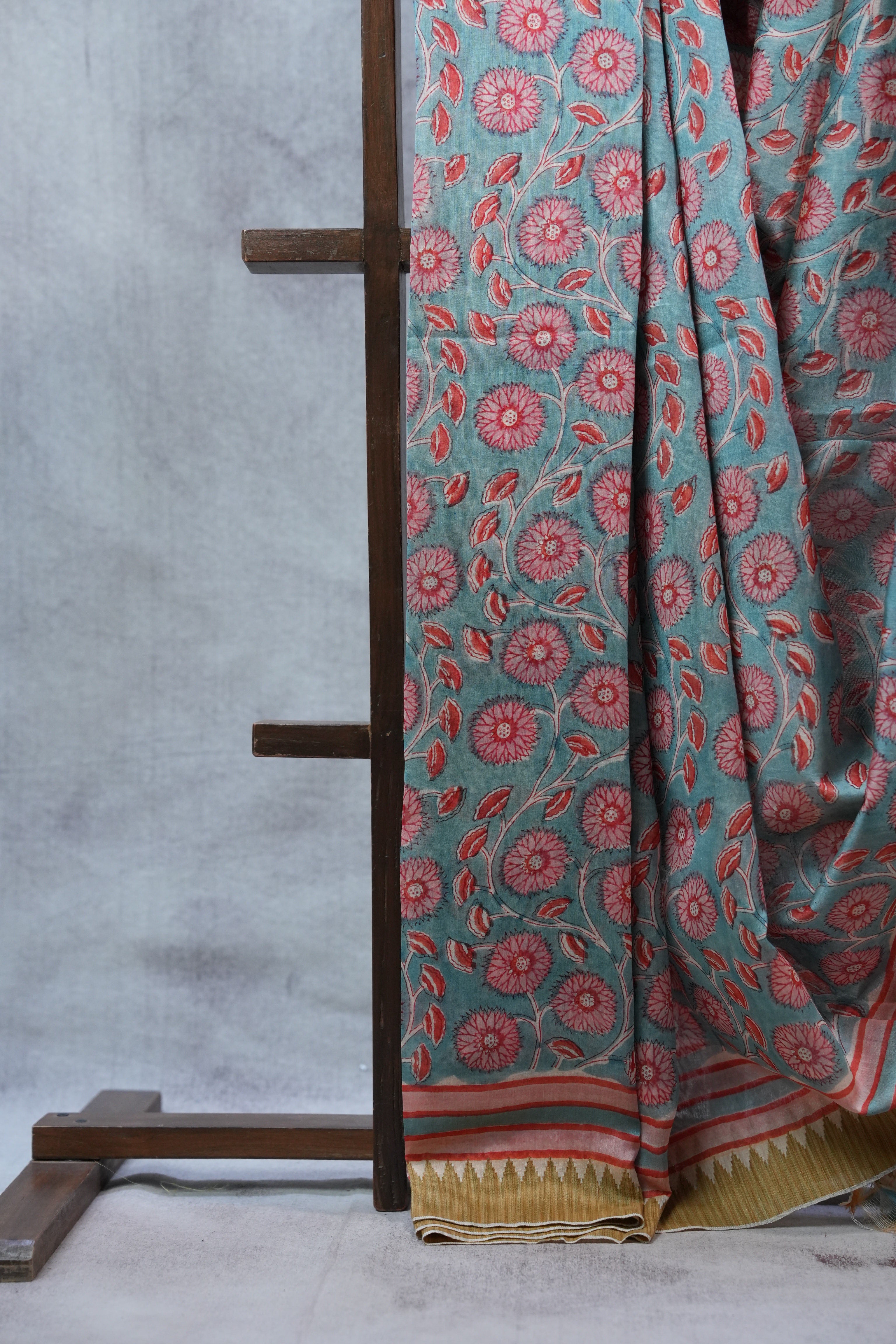 Teal Blue HBP Cotton Silk Saree With Ghicha Border - SRTBCSS1076