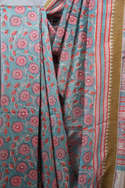 Teal Blue HBP Cotton Silk Saree With Ghicha Border - SRTBCSS1076