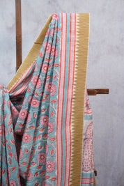 Teal Blue HBP Cotton Silk Saree With Ghicha Border - SRTBCSS1076