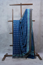 Dark Blue HBP Cotton Silk Saree With Ghicha Border - SRDBCSS1075