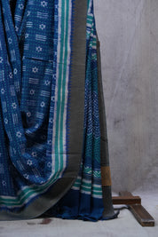 Dark Blue HBP Cotton Silk Saree With Ghicha Border - SRDBCSS1075
