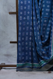 Dark Blue HBP Cotton Silk Saree With Ghicha Border - SRDBCSS1075