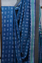 Dark Blue HBP Cotton Silk Saree With Ghicha Border - SRDBCSS1075