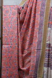 Peach HBP Cotton Silk Saree With Ghicha Border - SRPCSS1071