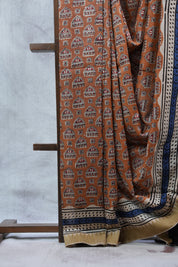 Orange HBP Cotton Silk Saree With Ghicha Border - SROCSS1064