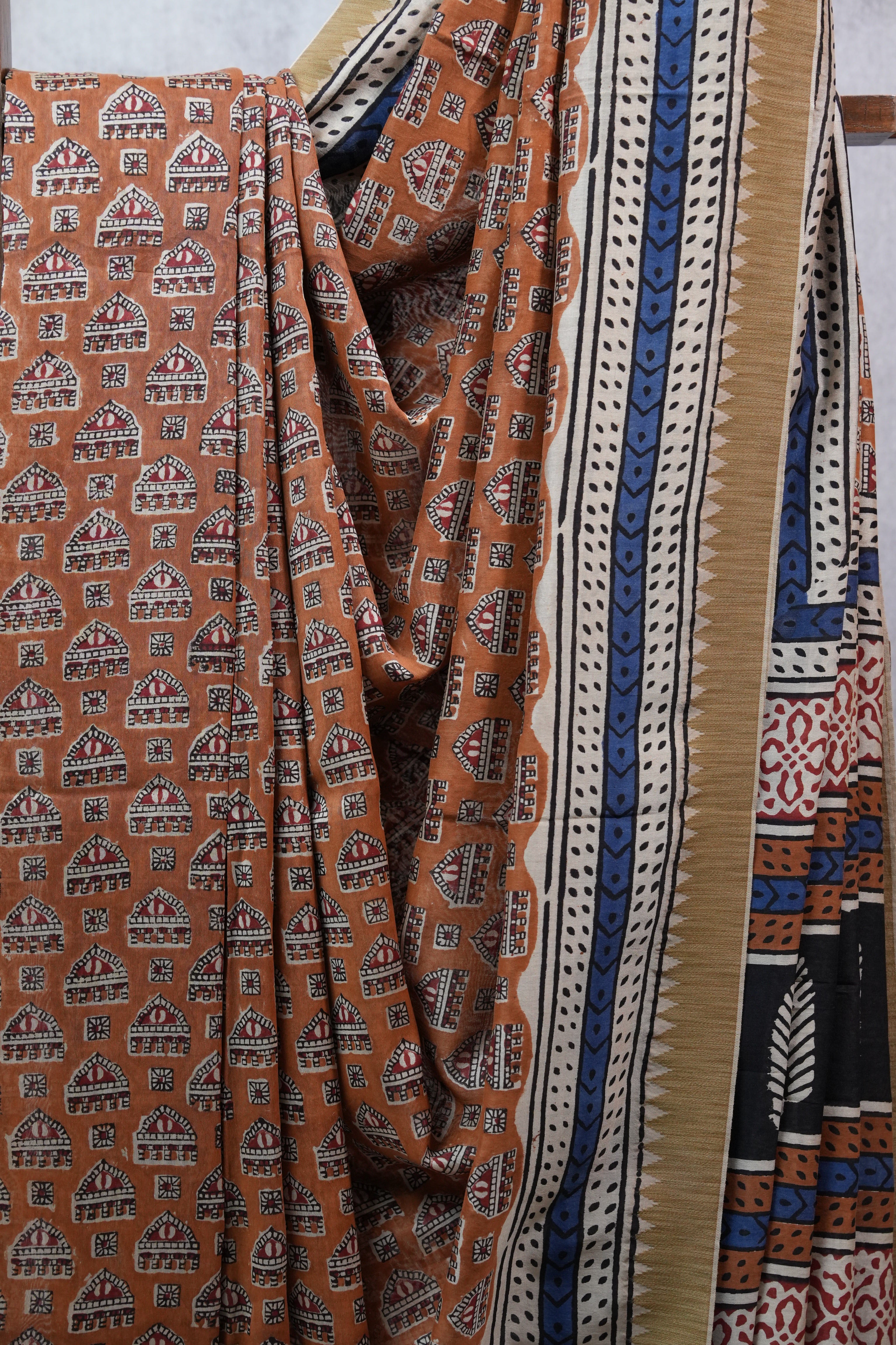 Orange HBP Cotton Silk Saree With Ghicha Border - SROCSS1064