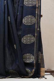 Midnight Blue Raw Silk Saree - SRMBRSS685