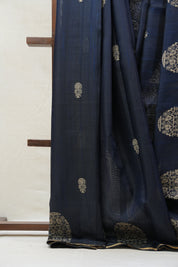 Midnight Blue Raw Silk Saree - SRMBRSS685