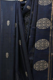 Midnight Blue Raw Silk Saree - SRMBRSS685