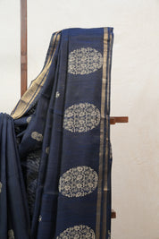 Midnight Blue Raw Silk Saree - SRMBRSS685