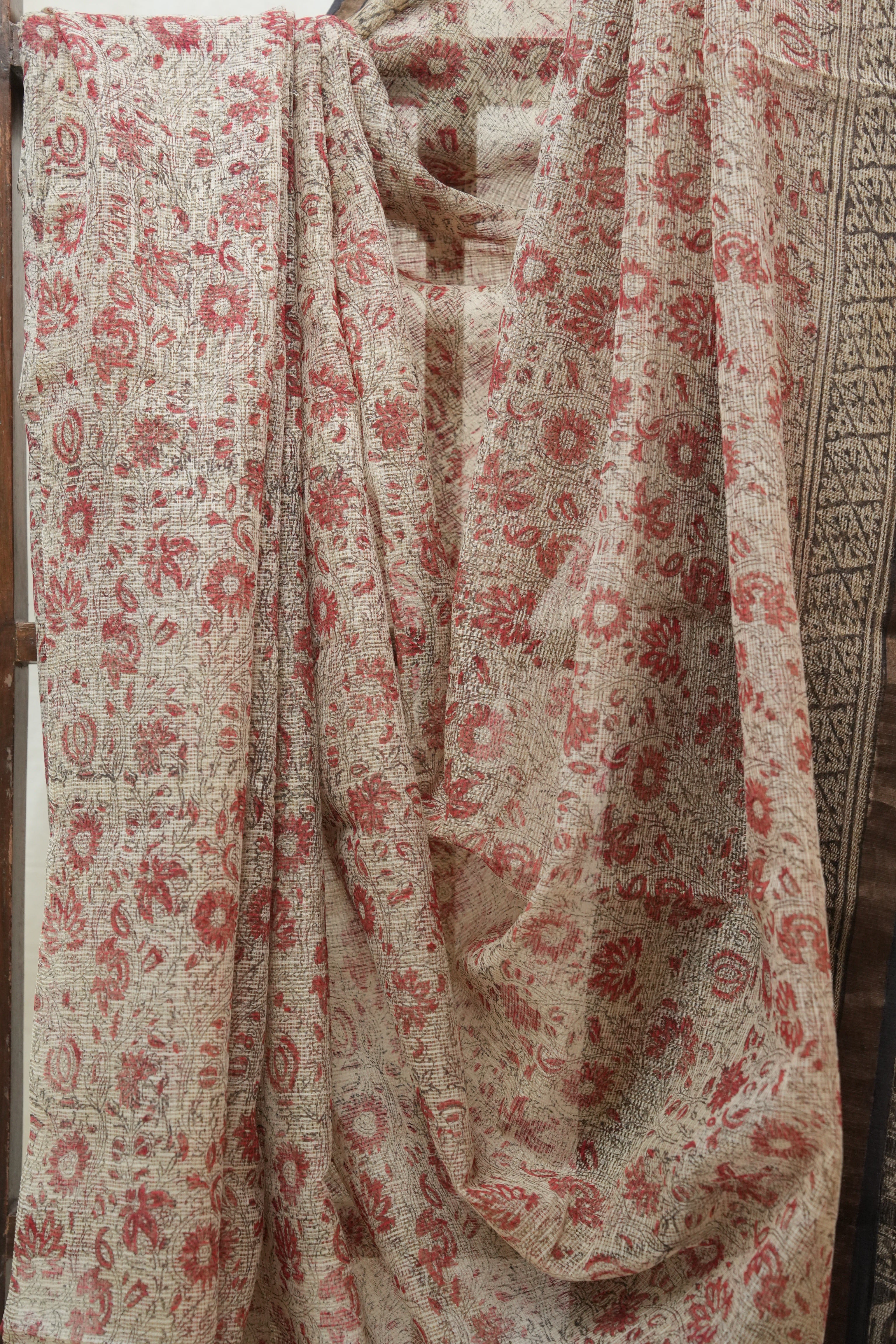 Cream HBP Kota Doria Saree - SRCKDS160