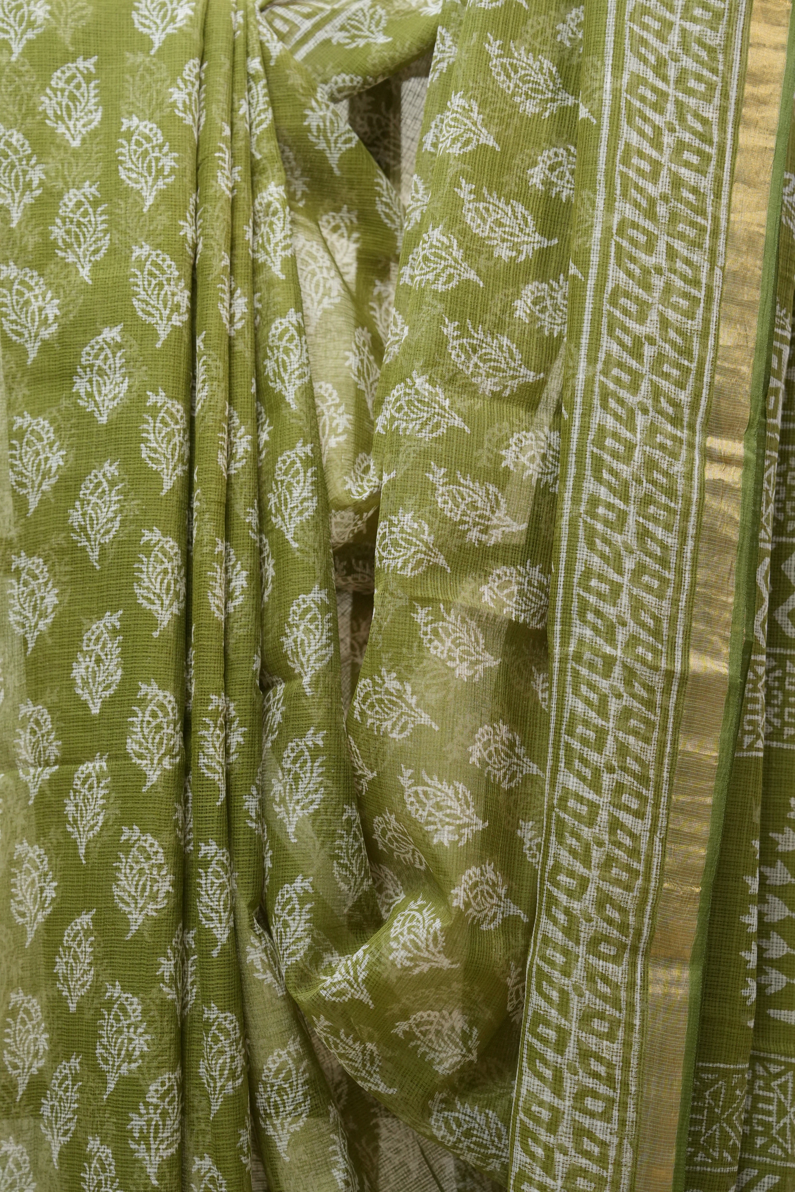 Green HBP Kota Doria Saree - SRGKDS153