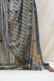 Blue-Cream HBP Kota Doria Saree - SRBCKDS157