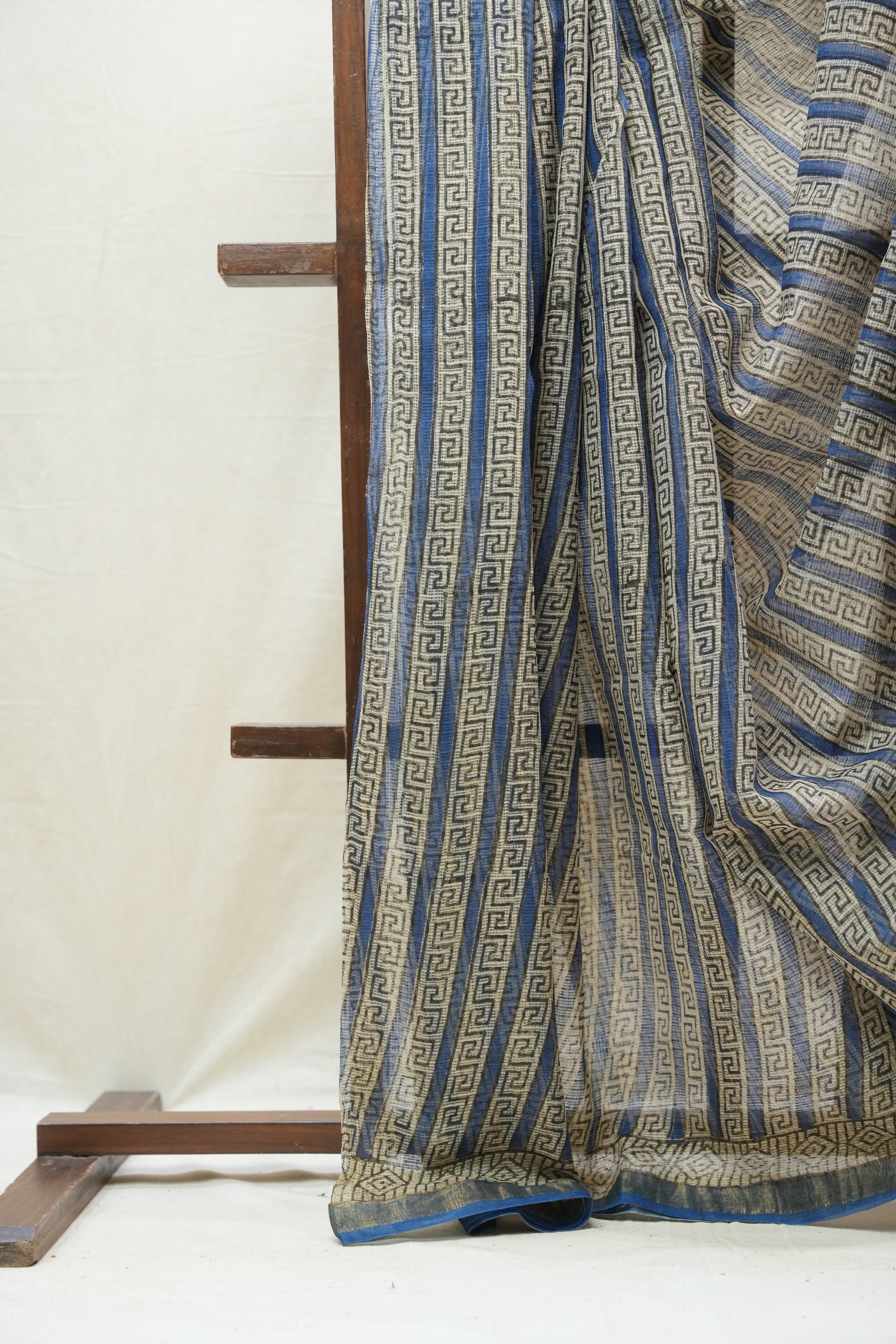 Blue-Cream HBP Kota Doria Saree - SRBCKDS157