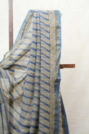 Blue-Cream HBP Kota Doria Saree - SRBCKDS157