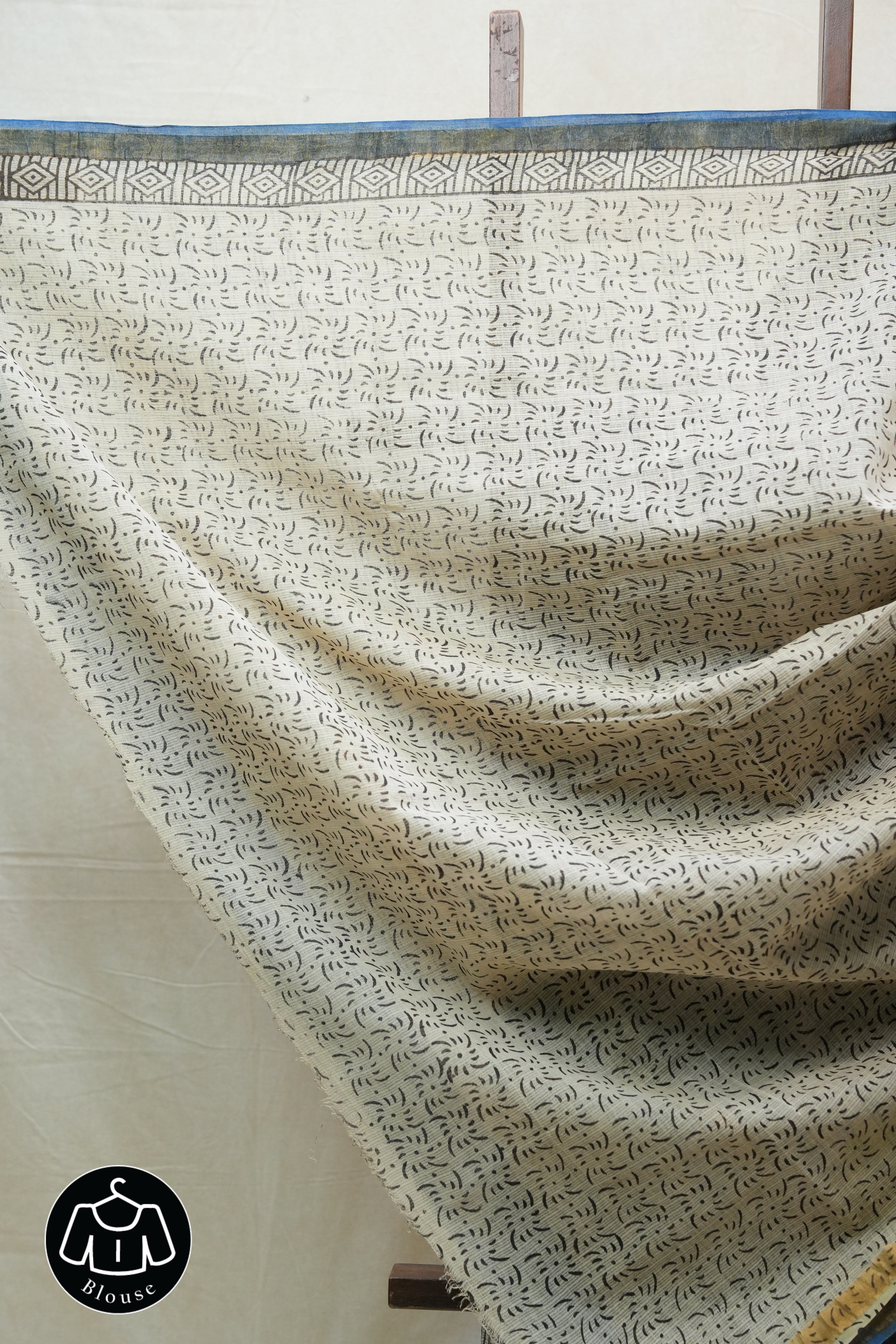 Blue-Cream HBP Kota Doria Saree - SRBCKDS157