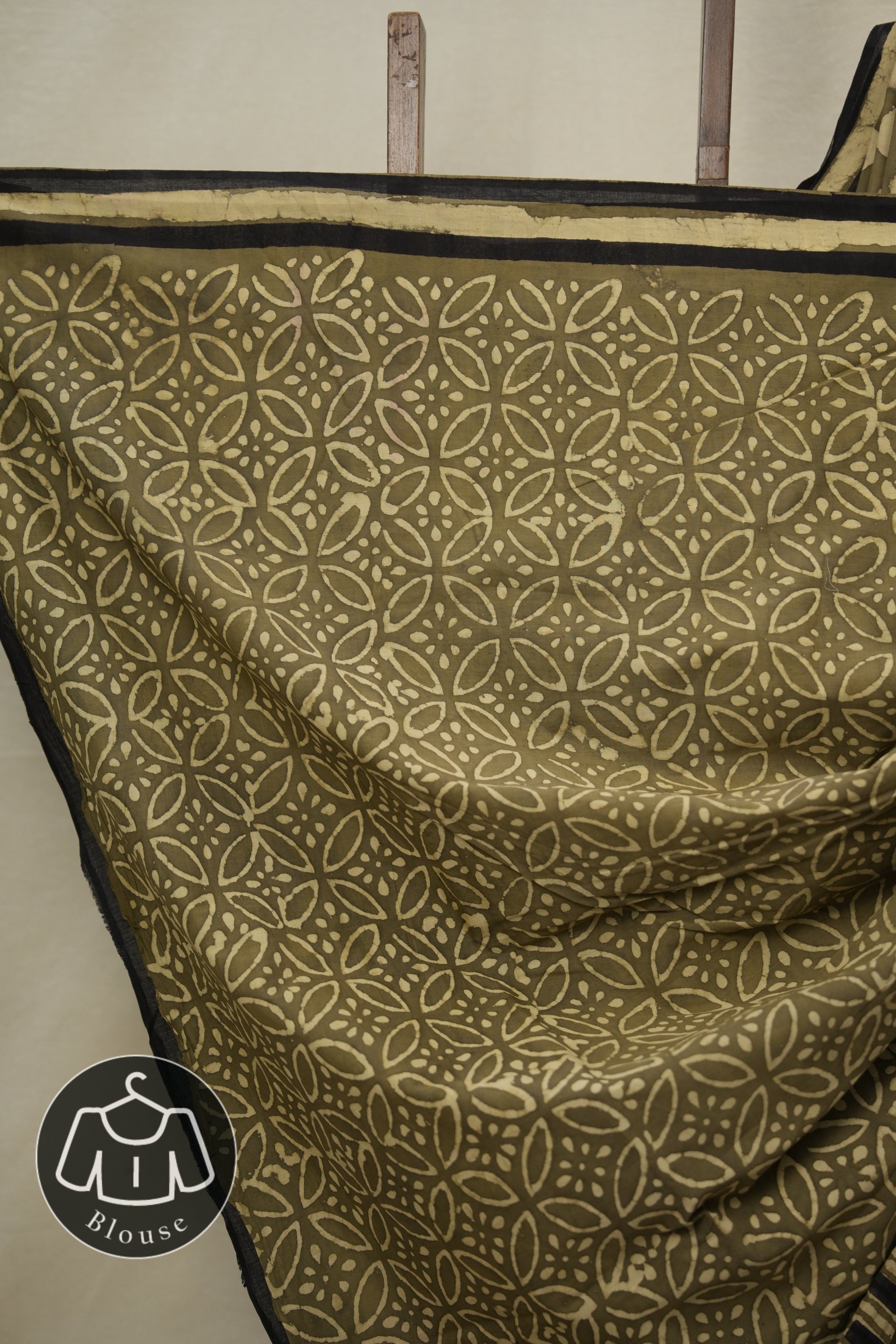 Black Olive Green HBP Cotton Saree - SRBOGCS2911