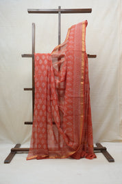Orange HBP Kota Doria Saree - SROKDS145
