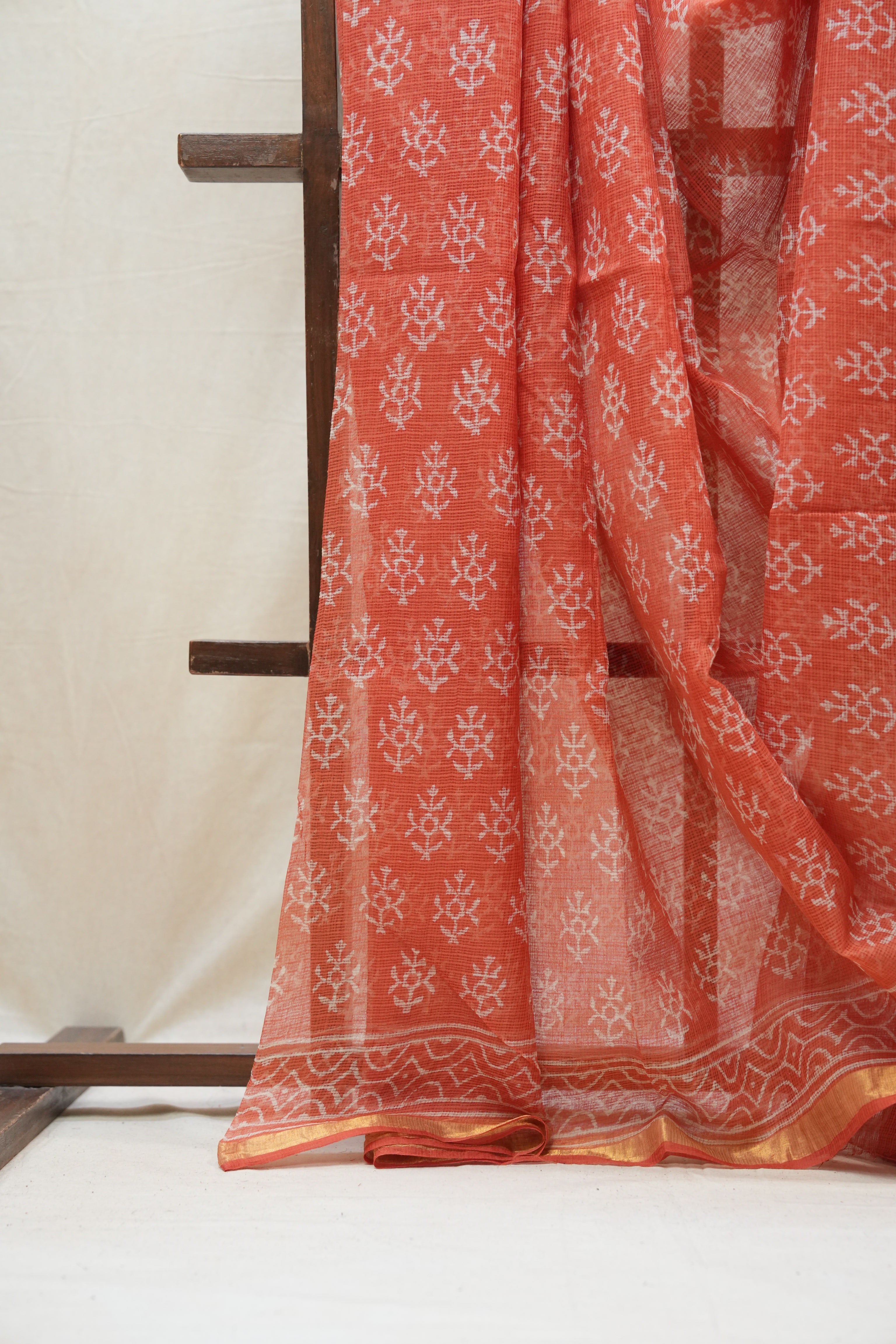 Orange HBP Kota Doria Saree - SROKDS145