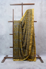 Olive Yellow HBP Cotton Silk Saree With Maheshwari Border - SROYCSS1024