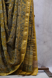 Olive Yellow HBP Cotton Silk Saree With Maheshwari Border - SROYCSS1024